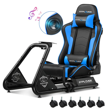 GTPLAYER Simulator Cockpit, Sim Racing Cockpit, racing simulator steering wheel stand with speakers, steering wheel and pedal shelf