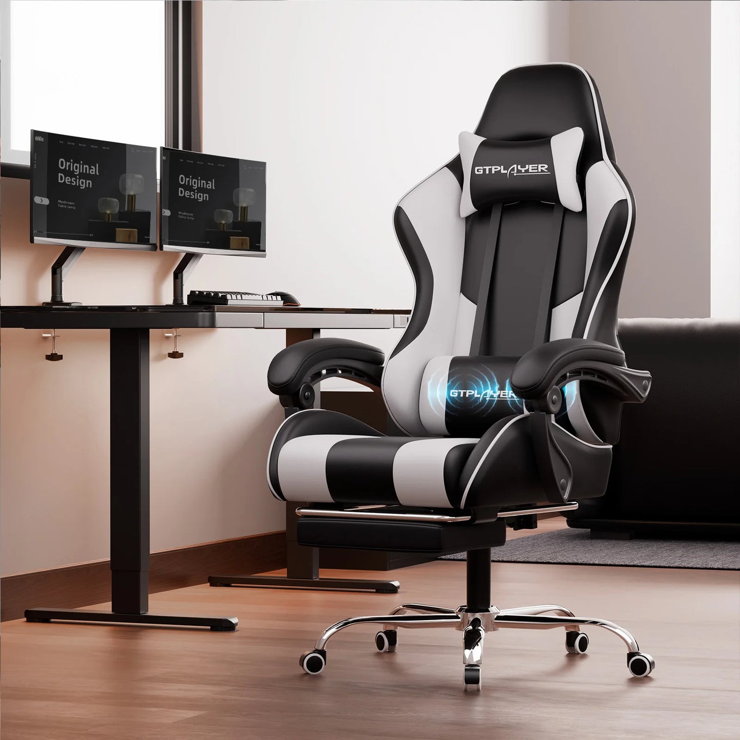 Gtplayer Gaming Chair with Massage, Ergonomic Desk Chair with Footrest, Headrest, Swivel Chair for Office and Gamer