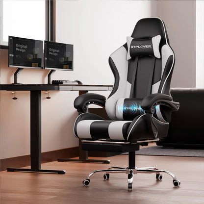 Gtplayer Gaming Chair with Massage, Ergonomic Desk Chair with Footrest, Headrest, Swivel Chair for Office and Gamer