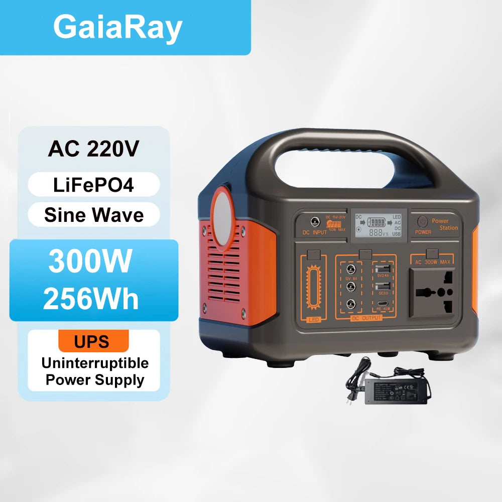 GaiaRay 500W 300W Portable Power Station AC 220V Solar Generator LiFePO4 Battery Emergency Power Plant Outdoor Fishing Tool LED