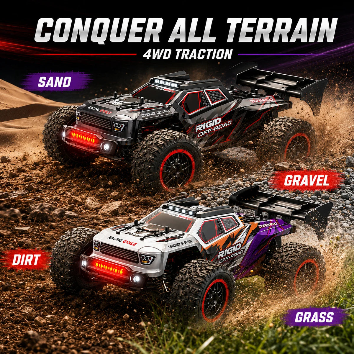 4Wd Brushless Rc Car 75Km/H Metal Differential Shaft Drive Independent Shock Absorbers Led Headlights 2.4g 300m Remote Control Off-Road Hobby Vehicle