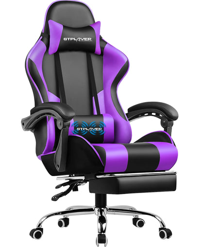 GTPLAYER Gaming chair with massage Lumin cushion & footrest, Ergonomic office chair with padded seat, swivel chair up to 150 kg
