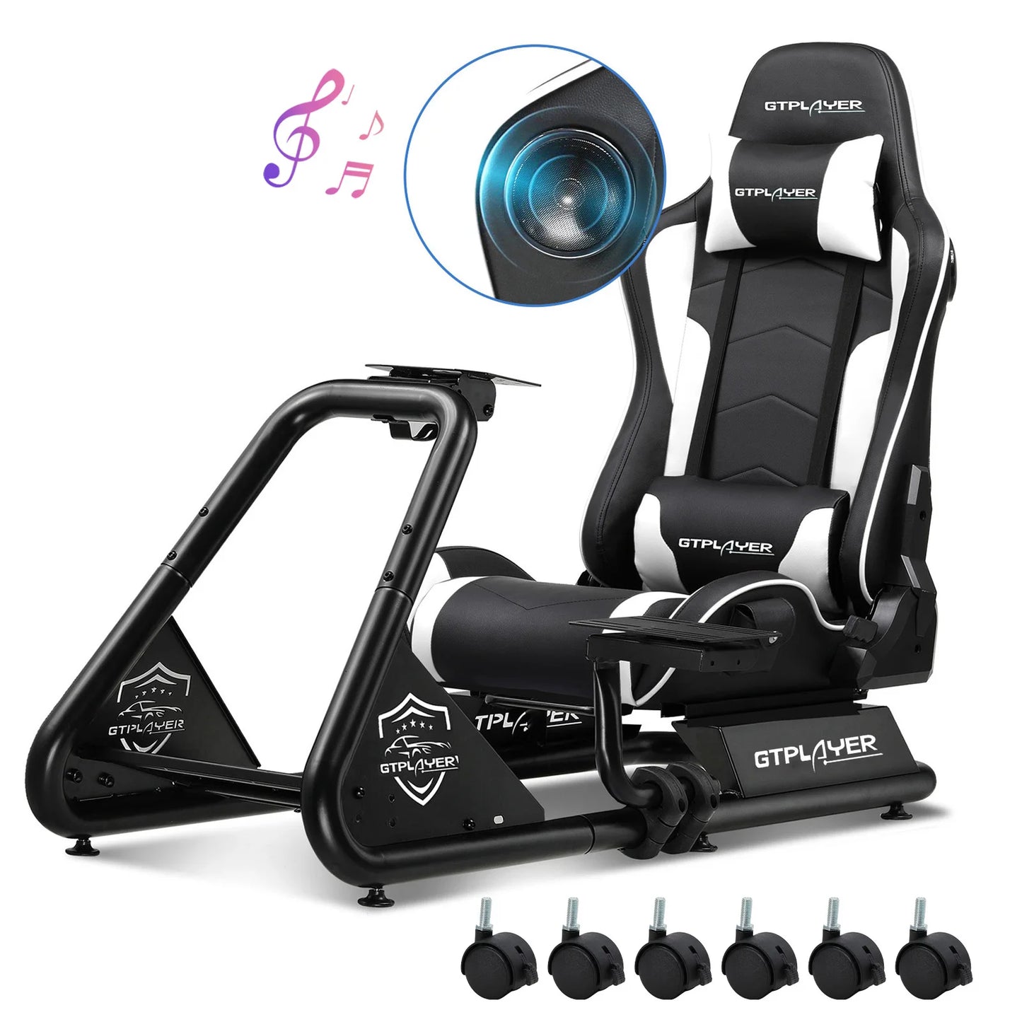 GTPLAYER Simulator Cockpit, Sim Racing Cockpit, racing simulator steering wheel stand with speakers, steering wheel and pedal shelf