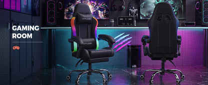 GTPLAYER Gaming Chair, Office Chair, Gaming Chair with LED Light Bar and Massage Function, Gamer Chair, Backrest with Storage Bag Ergonomic PC Chair with Remote Control