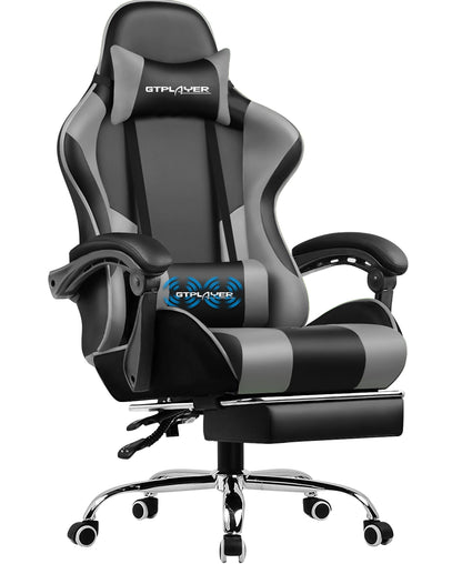 GTPLAYER Gaming chair with massage Lumin cushion & footrest, Ergonomic office chair with padded seat, swivel chair up to 150 kg