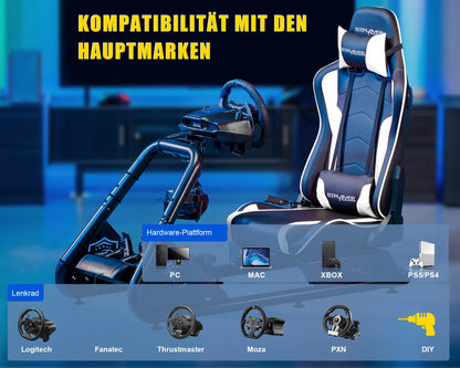 GTPLAYER Simulator Cockpit, Sim Racing Cockpit, racing simulator steering wheel stand with speakers, steering wheel and pedal shelf
