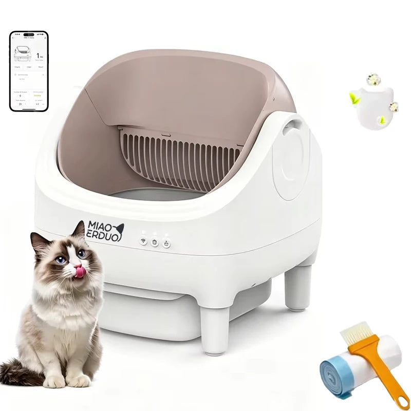 MIAOERDUO 2026 Champagne Upgrade Automatic Smart Litter Box, Smart Automatic Litter Box with Double Odor Removal, APP Control, Anti-Pinch for Multiple Cats