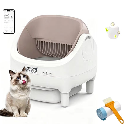 MIAOERDUO 2026 Champagne Upgrade Automatic Smart Litter Box, Smart Automatic Litter Box with Double Odor Removal, APP Control, Anti-Pinch for Multiple Cats