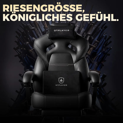GTPLAYER Gaming Chair with Footrest, Gamer Armchair Height-Adjustable, 200 kg Load Capacity, Adjustable Armrests, Lumbar and Head Pillows, Swivel Gaming Chair