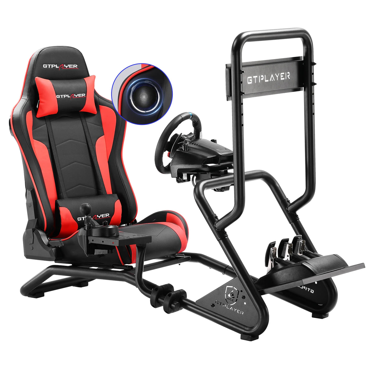 Luckracer Sim Racing Cockpit Simulator Cockpit Racing Simulator Steering Wheel Stand with Speakers Steering Wheel and Pedal Stand