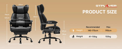 Gtplayer Gaming Chair, Ergonomic Office Chair with Footrest and Lumbar Support, High Back Executive Chair for Tall, Wide Computer Chair, Height Adjustable, Synchronous Armrest, Spring Core Seat