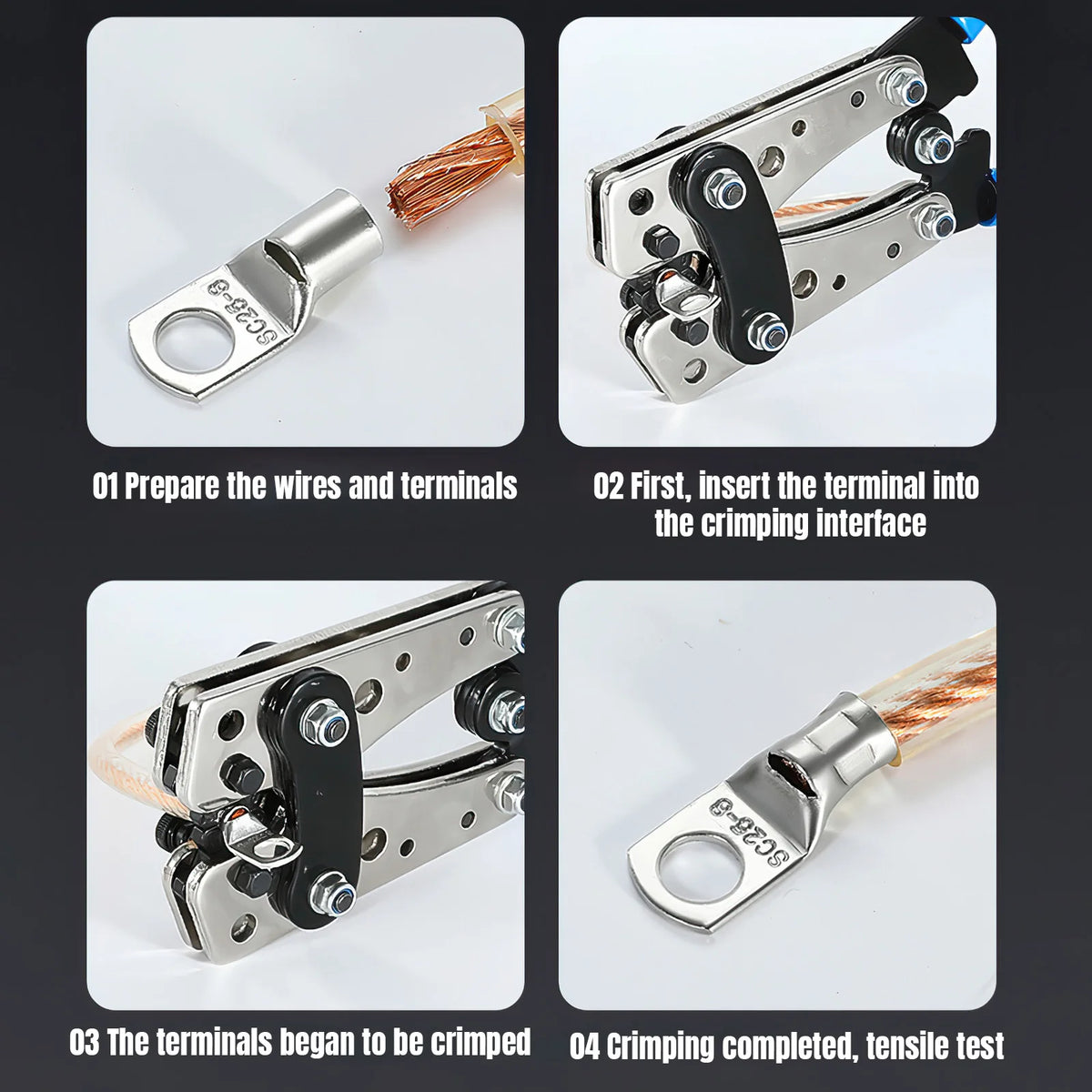 Bärbar manuell kabelskruvpress HX-50B krimpstänger 6-50 mm² / AWG 10-0 hylsterminal krimpverktyg sexkantiga kabeltänger