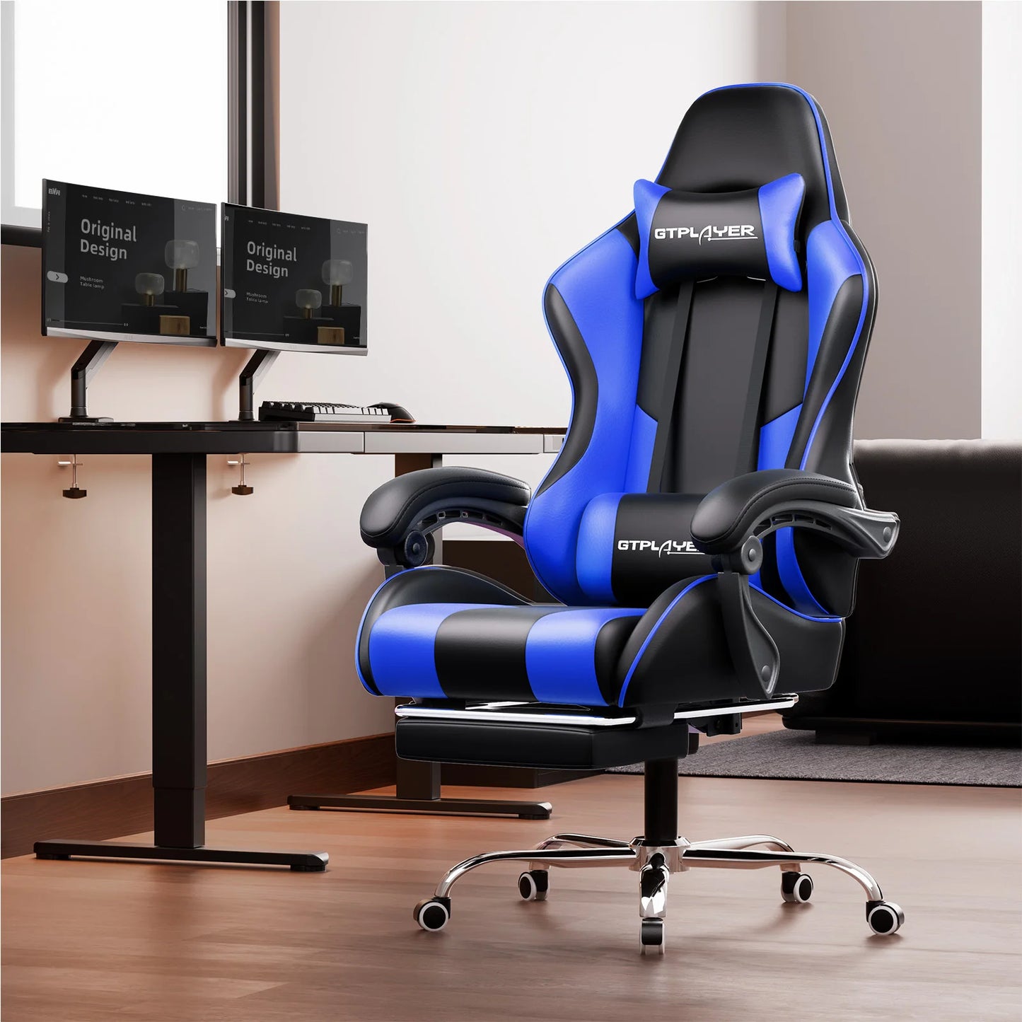 Gtplayer Gaming Chair with Massage, Ergonomic Desk Chair with Footrest, Headrest, Swivel Chair for Office and Gamer