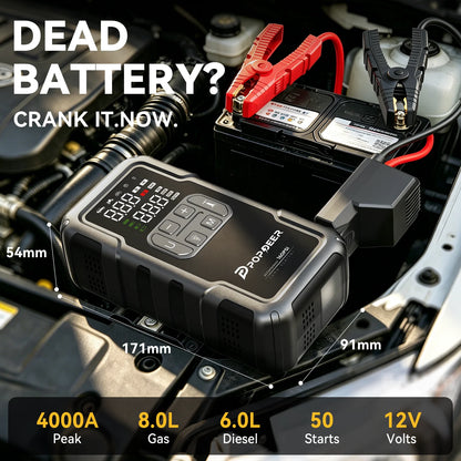 POPDEER PD-JA2 4000A Jump Starter with 160PSI Air Compressor, 8.0L Gas/6.0L Diesel Booster, 600LM Light & Power Bank, Large Screen