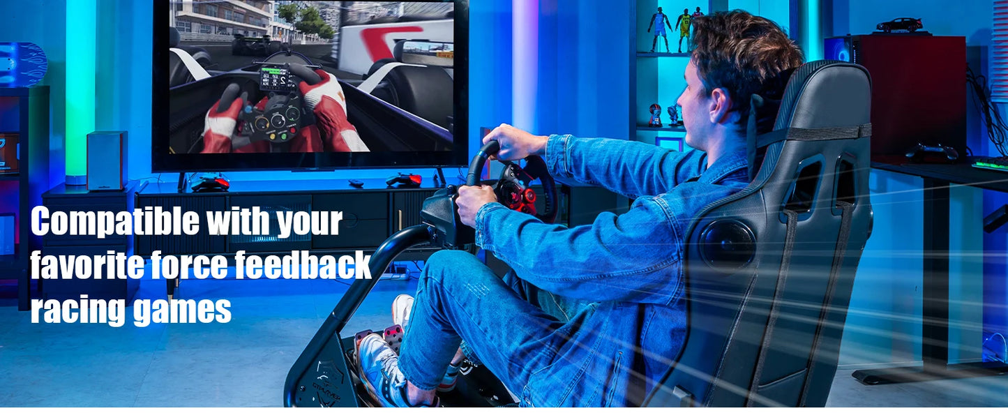 GTPLAYER Simulator Cockpit, Sim Racing Cockpit, racing simulator steering wheel stand with speakers, steering wheel and pedal shelf