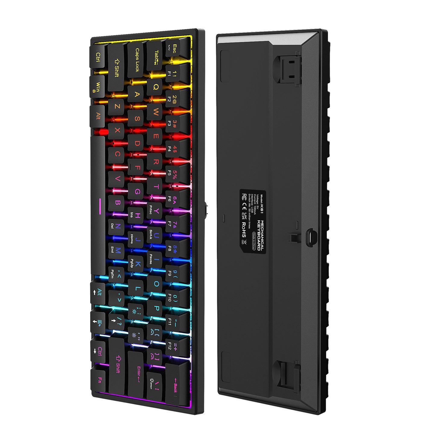K61 Kompakt Mekaniskt Tangentbord – Blå Axlar, 61 Tangenter, RGB och Avtagbar Kabel