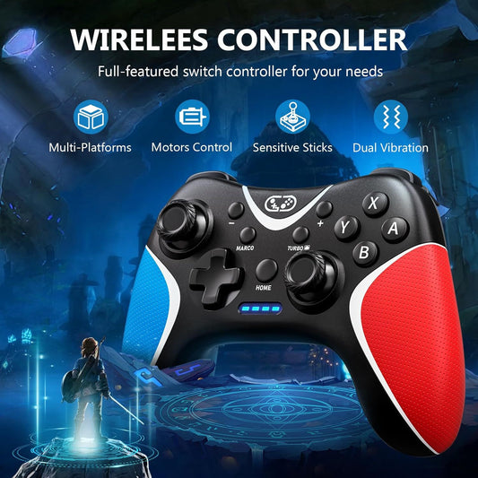 Trådlös Bluetooth-kontroller för Nintendo Switch – Vibration, Programmerbara Knappar och USB-C