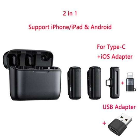 Trådlöst Lavalier-mikrofon med Bluetooth 5.3 – 1-till-1 och 1-till-2 (Type-C / iOS / USB)