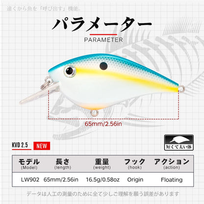 Hunthouse Fishing Hard Lures Crank Lure Floating 65mm/16.5g KVD 2.5 Squarebill Crankbait Wobblers Swimbait For Bass Pike Trout