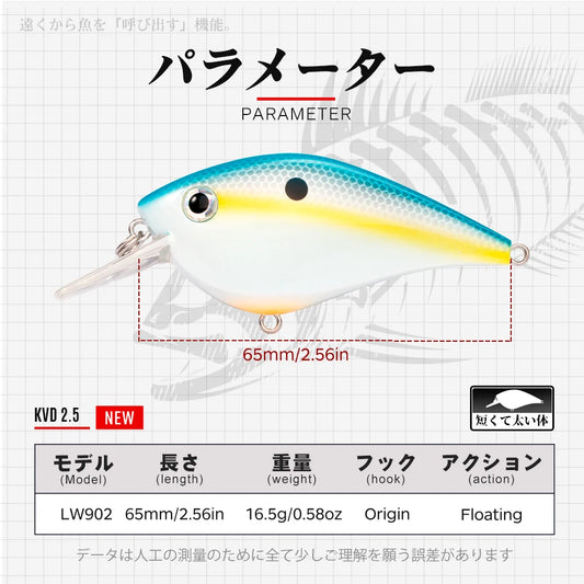 Hunthouse Fishing Hard Lures Crank Lure Floating 65mm/16.5g KVD 2.5 Squarebill Crankbait Wobblers Swimbait For Bass Pike Trout
