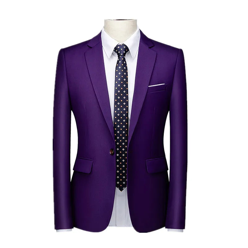 Kavaj Herr Slim Fit – Enfärgad V-ringad Blazer för Bröllop & Fest, Vår & Höst