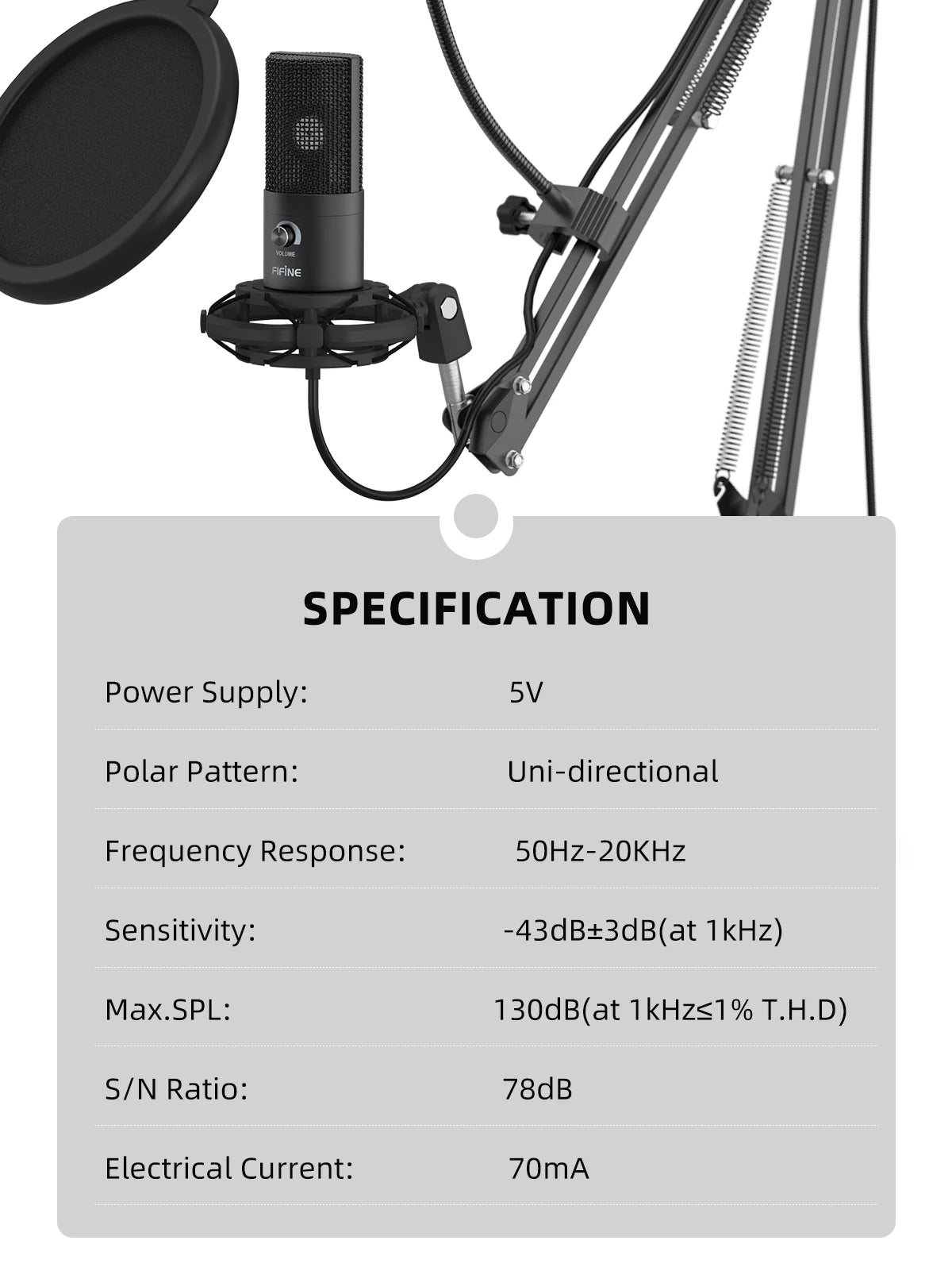 FIFINE Studio Condenser USB Computer Microphone Kit With Adjustable Scissor Arm Stand Shock Mount for YouTube Voice Overs-T669
