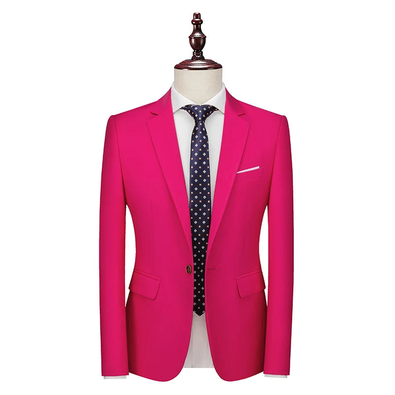 Kavaj Herr Slim Fit – Enfärgad V-ringad Blazer för Bröllop & Fest, Vår & Höst