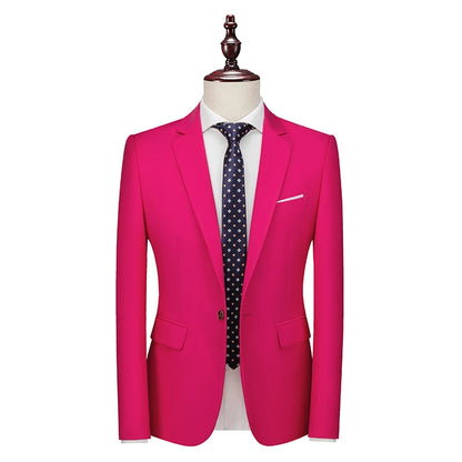 Kavaj Herr Slim Fit – Enfärgad V-ringad Blazer för Bröllop & Fest, Vår & Höst