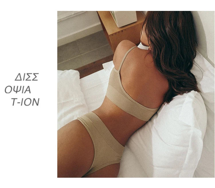 CINOON Dam Sömlös BH & Stringtrosa Set – Bygellös Bralette, Bomull, Osynlig Komfort
