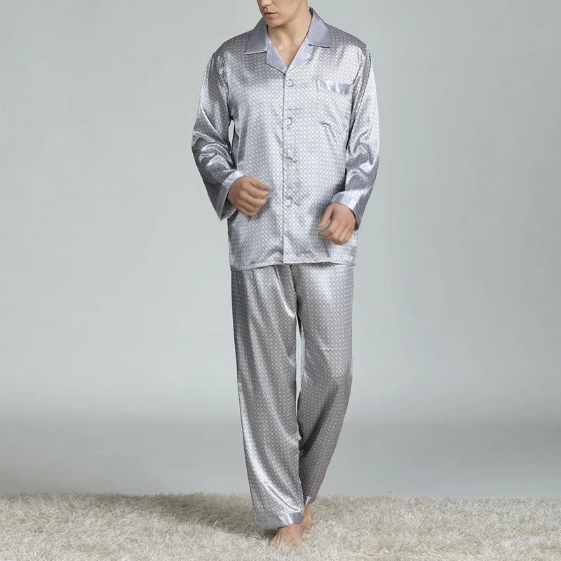 Herr Pyjamas Satinsiden – Lyxigt 2-delat Loungewear Set, 6 Motiv L–XXXL