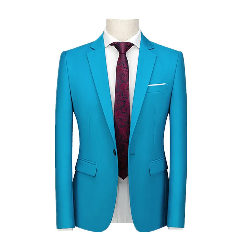 Kavaj Herr Slim Fit – Enfärgad V-ringad Blazer för Bröllop & Fest, Vår & Höst