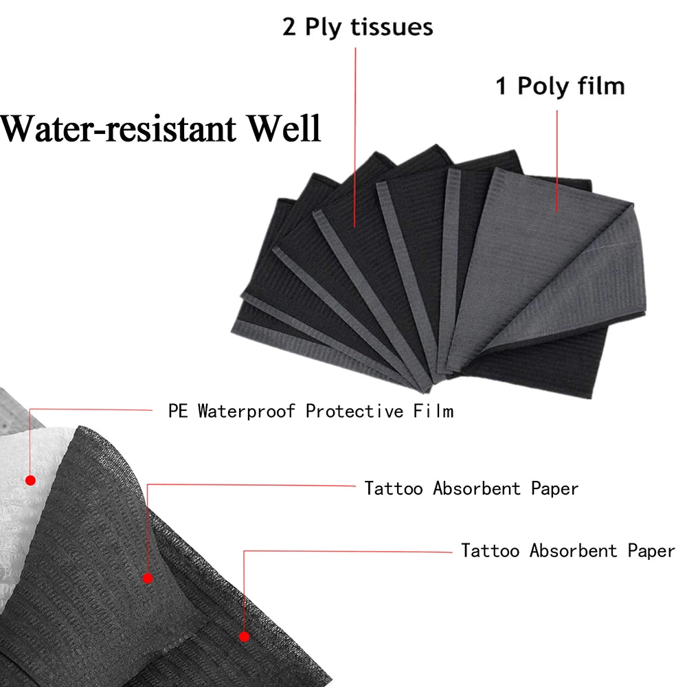 250/125/50/20pcs Black Tattoo Cleaning Wipes Pad Disposable Dental Piercing Bibs Waterproof Sheets Paper Tattoo Accessories