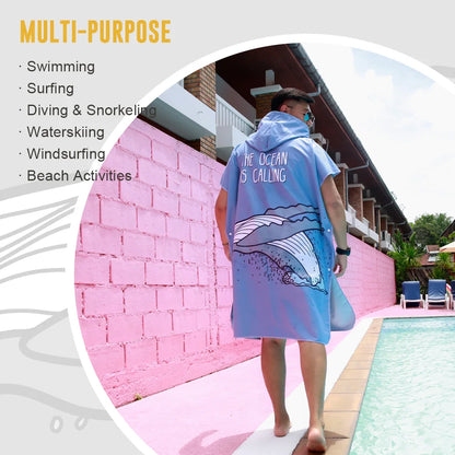 HOTMANGO Microfiber Poncho Towel Surf Beach Wetsuit Changing Towel Bath Robe with Hood,Watersports Activities,Adults Men Women