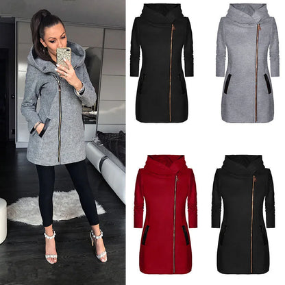 Fashion Trend Loose Side Zipper Plus Fleece Jacket Hooded Sweater Woman