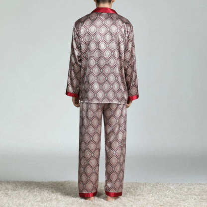 Pyjamasset herr med satinkänsla – långärmat med krage, G21090841, L–3XL