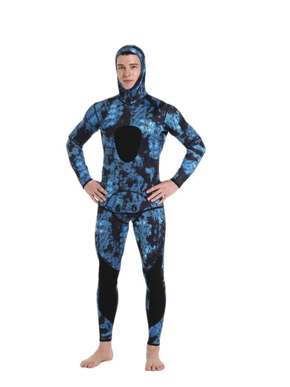 HOT Camouflage Long Sleeve Fission Hooded 2 Pieces Of 1.5/3MM Neoprene Submersible Suit For Men Keep Warm Waterproof Diving Suit