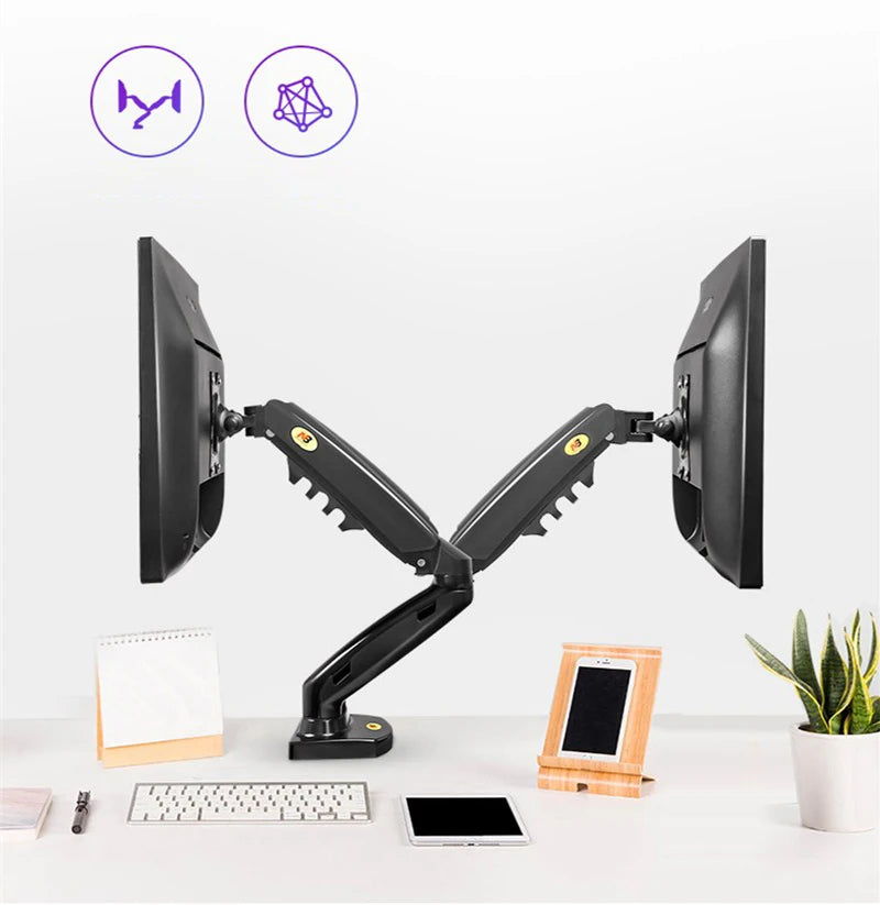 New NB F160 Gas Spring Desktop 17'-27' Dual Monitor Holder Arm With 2 USB3.0 Monitor Mount Bracket Load 2-9 Kg Each Arm