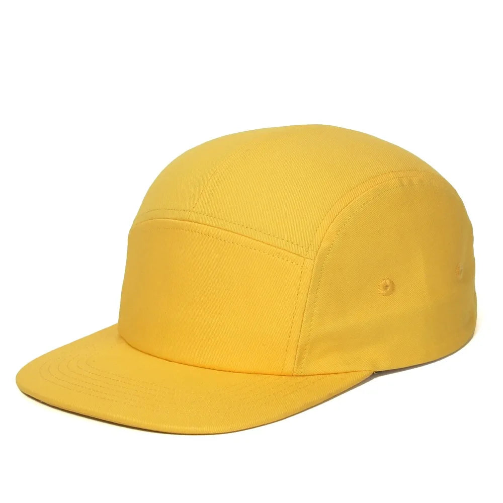 DongKing 5 Panel Cap Short Brim Hat Flat Bill Cotton Blank Camping Hats Solid Colors Low Crown Classic Adjustable