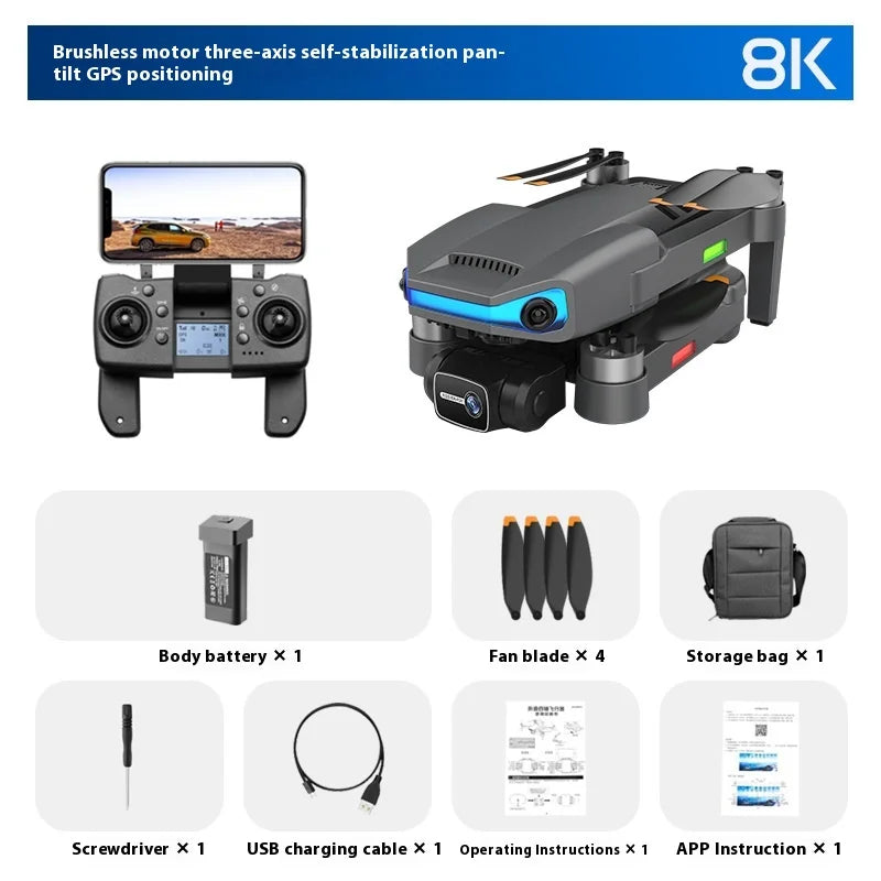 AE3ProMax Drone 8K HD – GPS 3-axlad Gimbal 360° Hinderavoidance Borstlös Motor 5km Räckvidd 30min Flygtid 2026