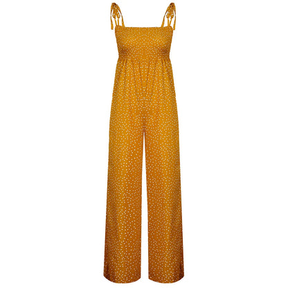 Women Bowknot Sleeveless Jumpsuit Summer Strap Backless Wide Leg Pants Trousers Jumpsuits Beach Polka Dot Suit Pants
