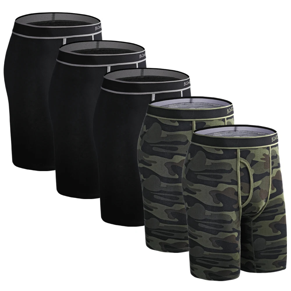 BONITOS 5-pack Långa Boxershorts – Kamouflage, Gylf, Bekväm Passform, S–XXL