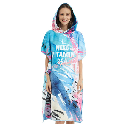 HOTMANGO Microfiber Poncho Towel Surf Beach Wetsuit Changing Towel Bath Robe with Hood,Watersports Activities,Adults Men Women