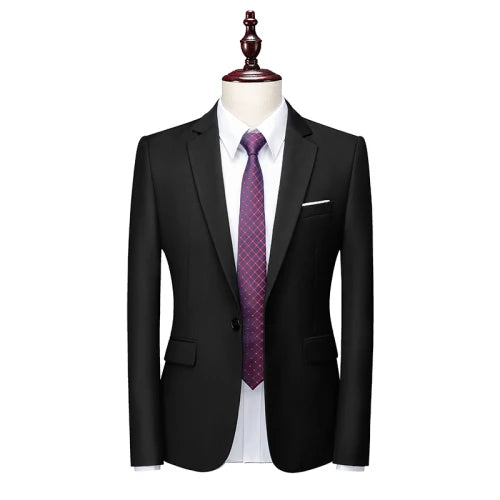 Kavaj Herr Slim Fit – Enfärgad V-ringad Blazer för Bröllop & Fest, Vår & Höst