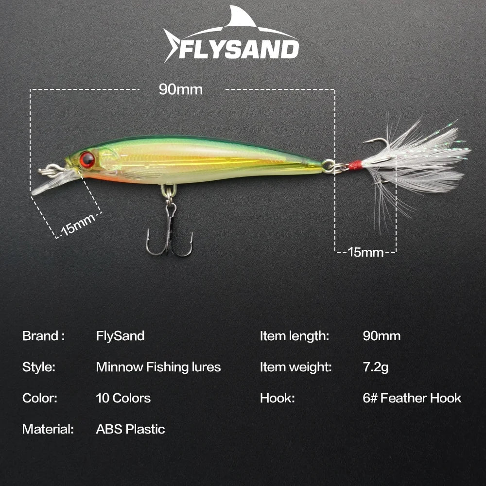 FLYSAND Laser Minnow Fishing Lure Pesca Hooks Fish Wobbler Tackle Crankbait Artificial Japan Hard Bait 90mm 7.2g Swimbait 1PCS