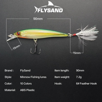FLYSAND Laser Minnow Fishing Lure Pesca Hooks Fish Wobbler Tackle Crankbait Artificial Japan Hard Bait 90mm 7.2g Swimbait 1PCS