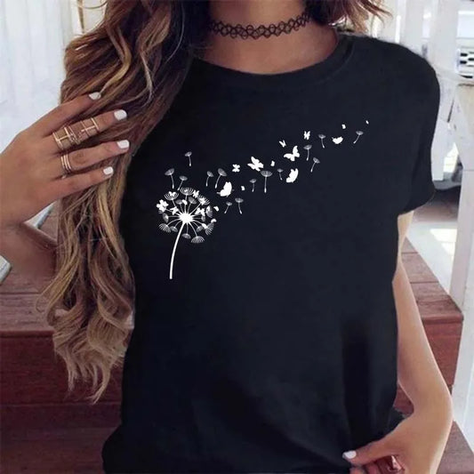 Dam Grafisk T-shirt 2026 – Maskrostryck Kortärmad O-ringning Casual S–XXL 6 Färger