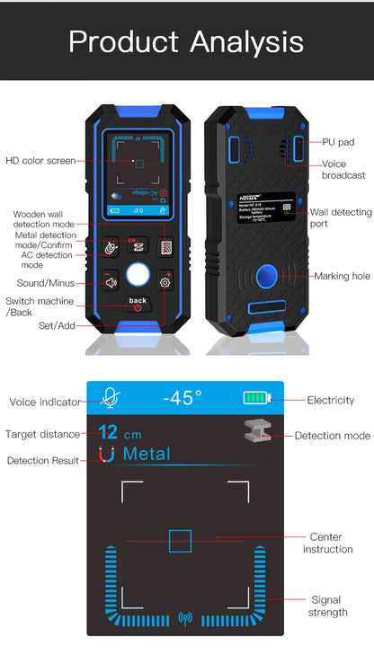NOYAFA NF-518 Metal Detector Backlit Black AC Wood Stud Finder Cable Wires Depth Tracker Undeground Wall Scanner LCD HD Display