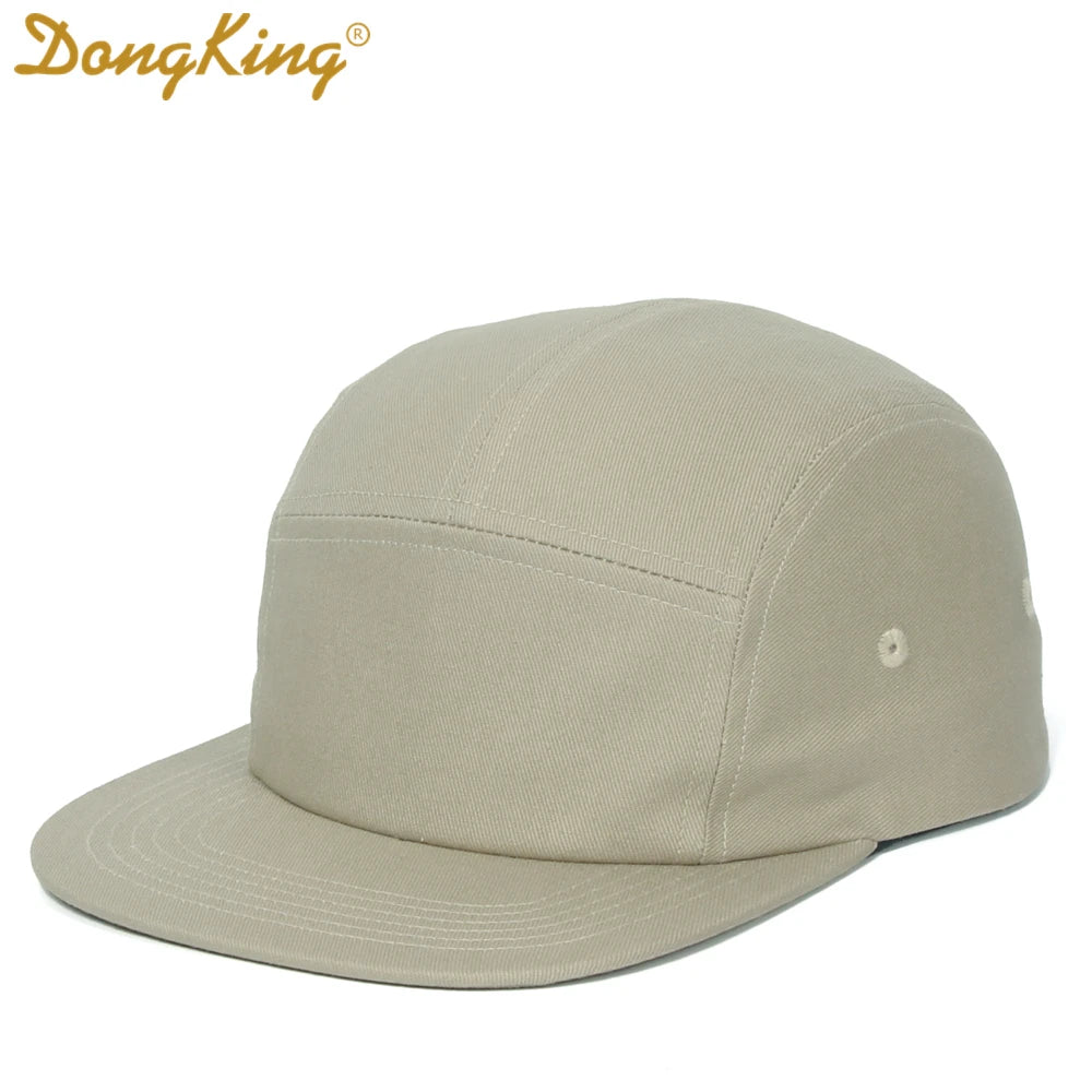 DongKing 5 Panel Cap Short Brim Hat Flat Bill Cotton Blank Camping Hats Solid Colors Low Crown Classic Adjustable