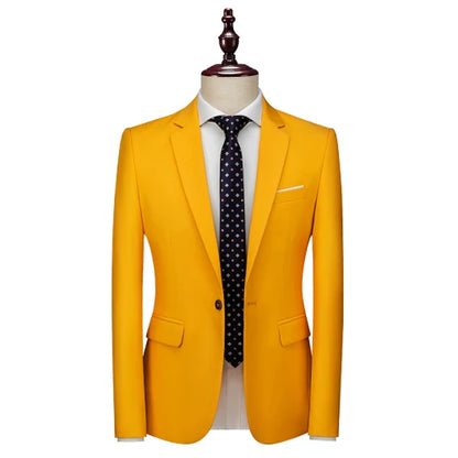 Kavaj Herr Slim Fit – Enfärgad V-ringad Blazer för Bröllop & Fest, Vår & Höst