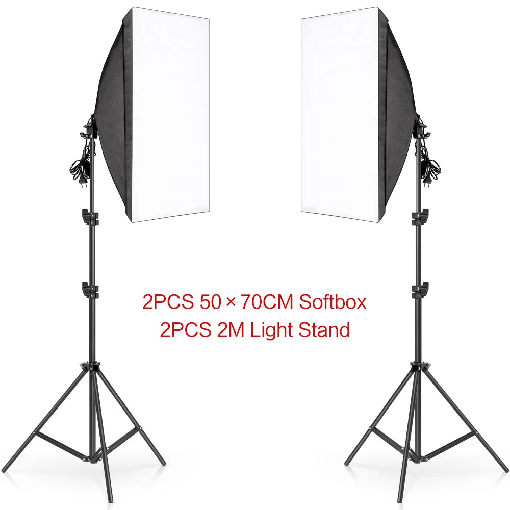 SH 1pc-3Pcs Photography 50x70CM Softbox Lighting Kits Professional Light System With E27 Photographic Bulbs Photo Studio